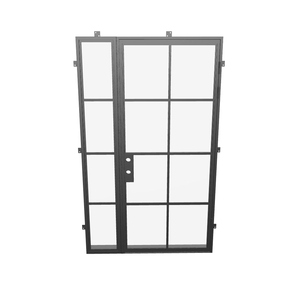 single flat steel door with left sidelight and insulated frame system