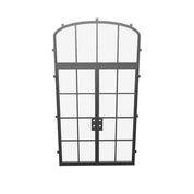 Contemporary double flat steel front doors with mini arch top window, prehung and energy efficient