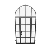 sleek single entry door with sidelights and curved top window and insulated steel