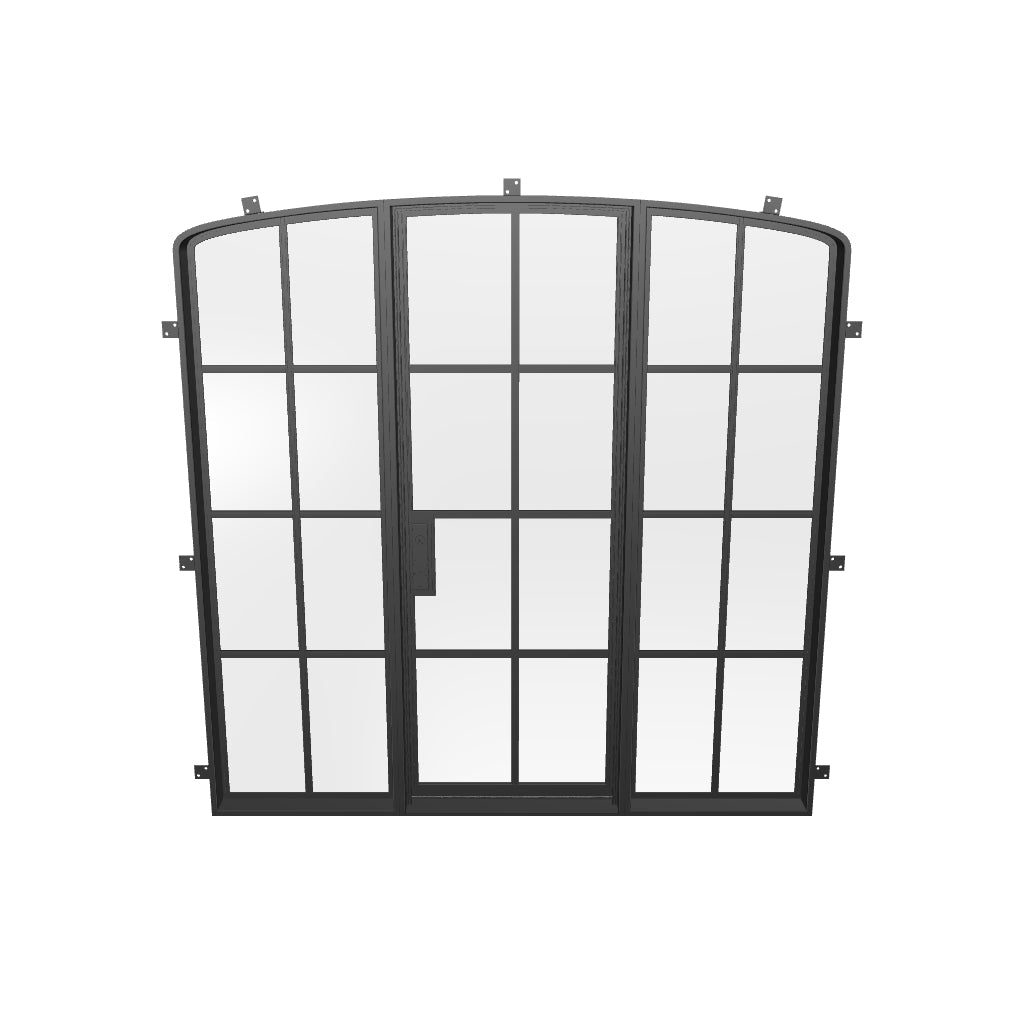 single arch steel entry doors, NFRC rated prehung with dual-pane tempered glass