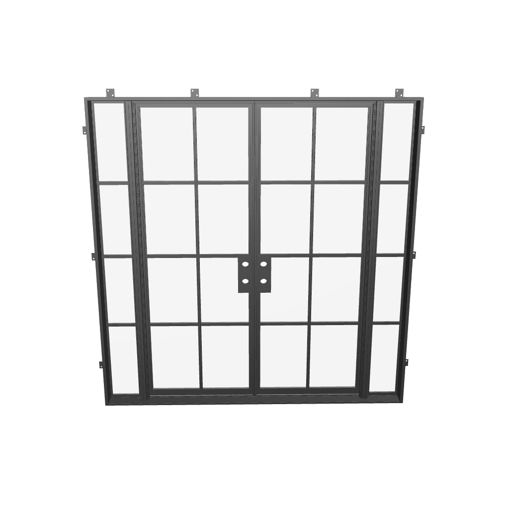 Luxury double flat architectural steel door with side glass lites