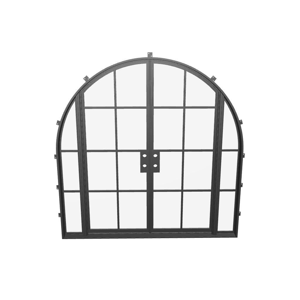 Designer double full arch exterior steel door with insulated glazing