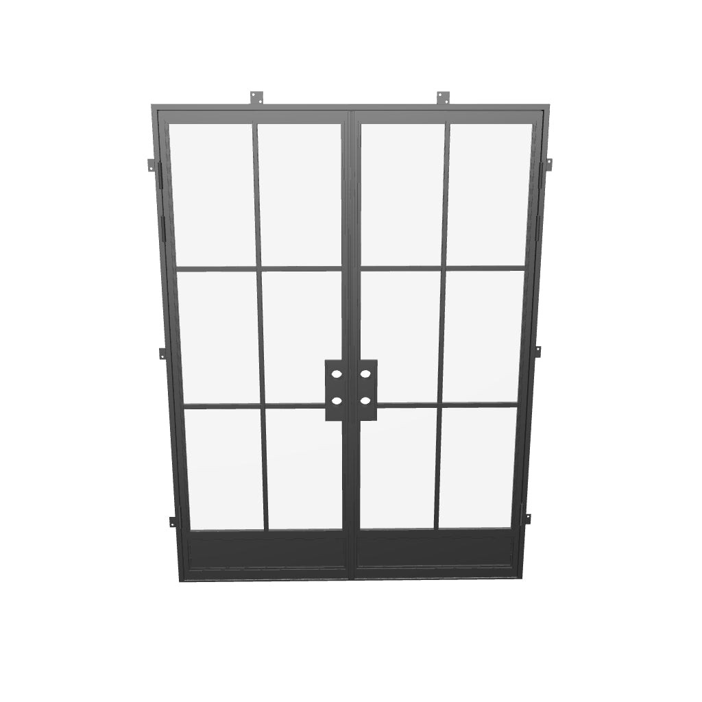 Air 7 double flat steel front doors, contemporary residential entry door with flat panels