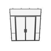 Modern thermal break steel double entry doors with sidelights and flat top window, insulated galvanized steel construction