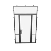 Air Grand steel exterior door with side windows and flat transom glass, galvanized steel build and dual-pane tempered Low-E glass