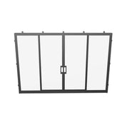 Contemporary center split glass steel sliders.