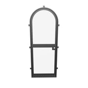 Dutch arch pre-hung steel door with mounting tabs and insulated glass.