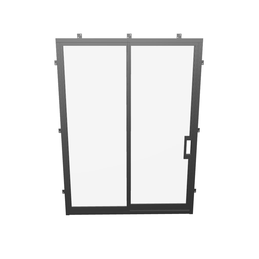 Architectural steel slider with minimalist frame design.