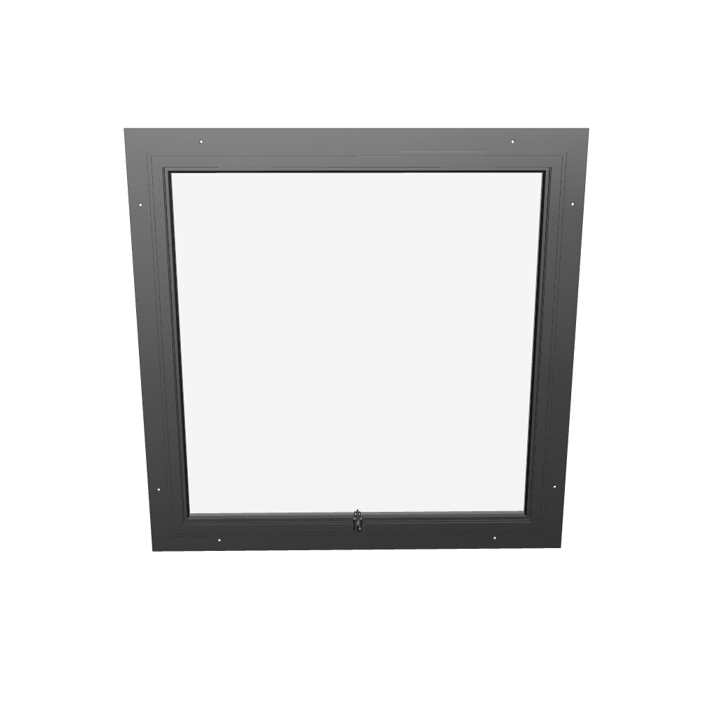 Thermally broken awning steel window, square, ring pull, cold-rolled steel, black, Low-E glass