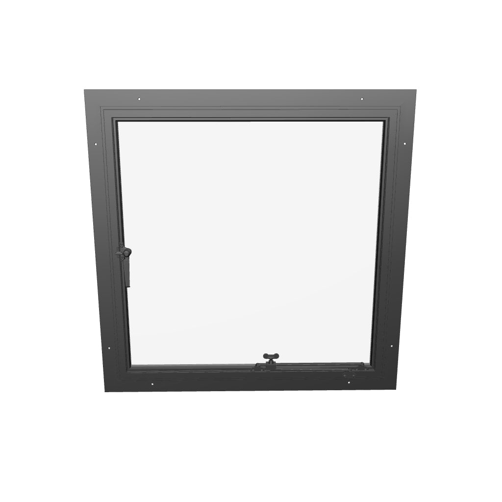 Thermally broken single casement steel window, square, cold-rolled steel, black, insulated Low-E glass