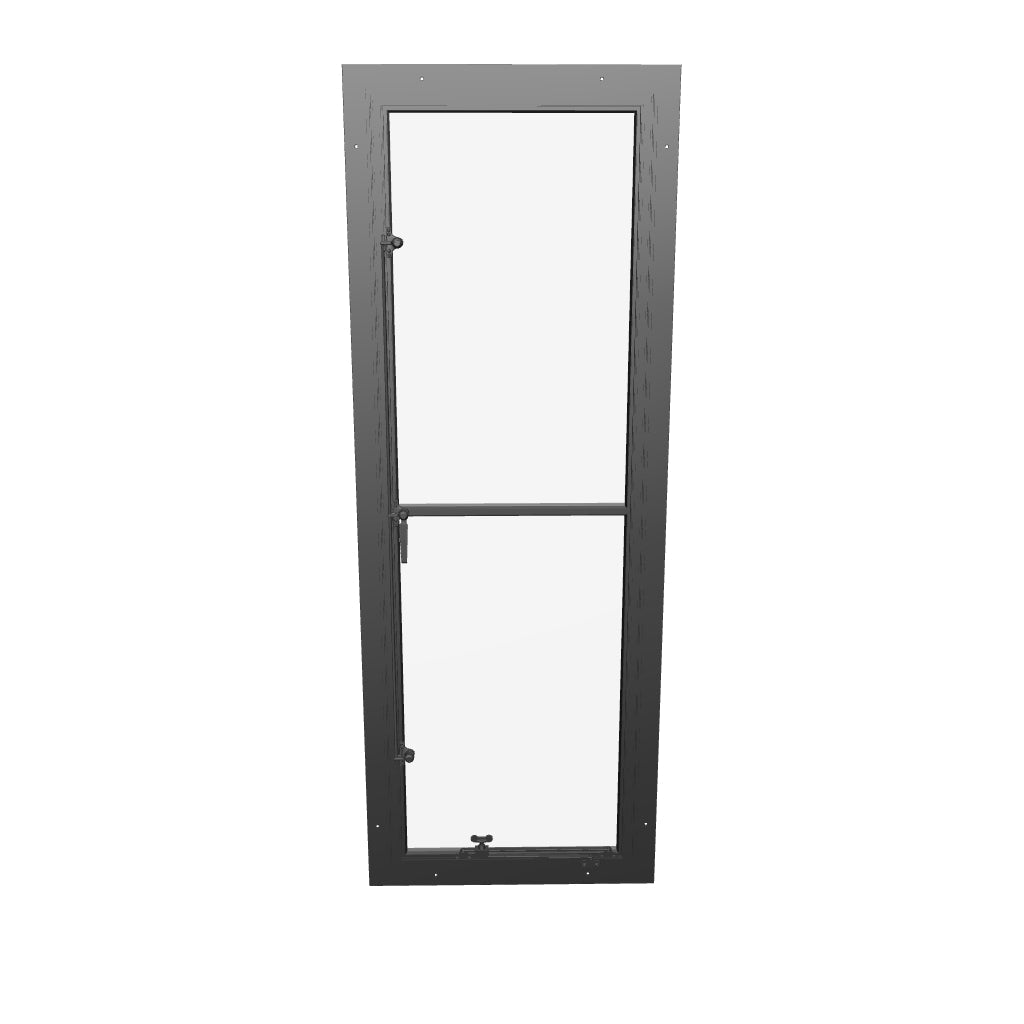 Single portrait steel casement window with transom, ideal for Texas custom builds