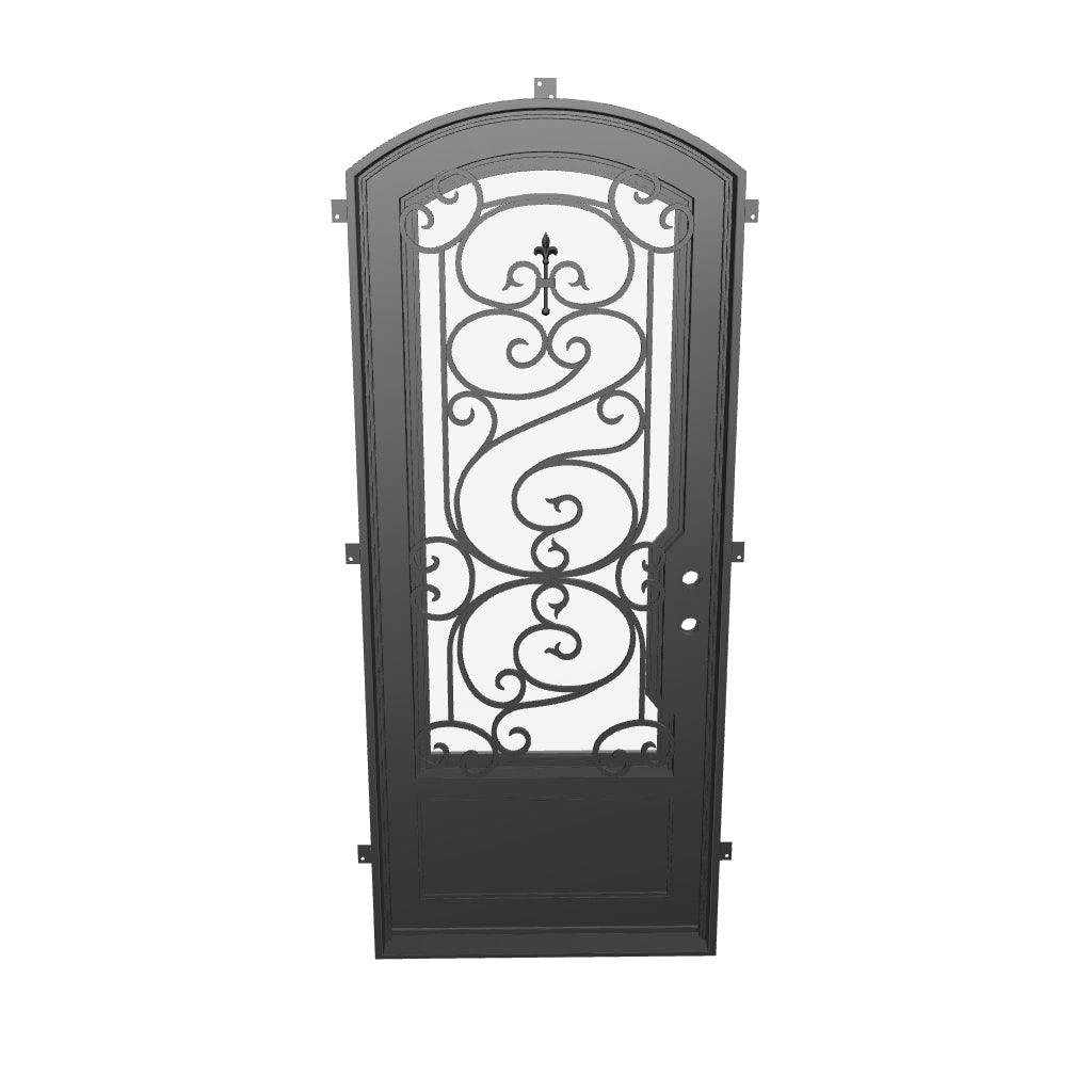 Beverly arch top metal single door for cold climates with efficient glass.