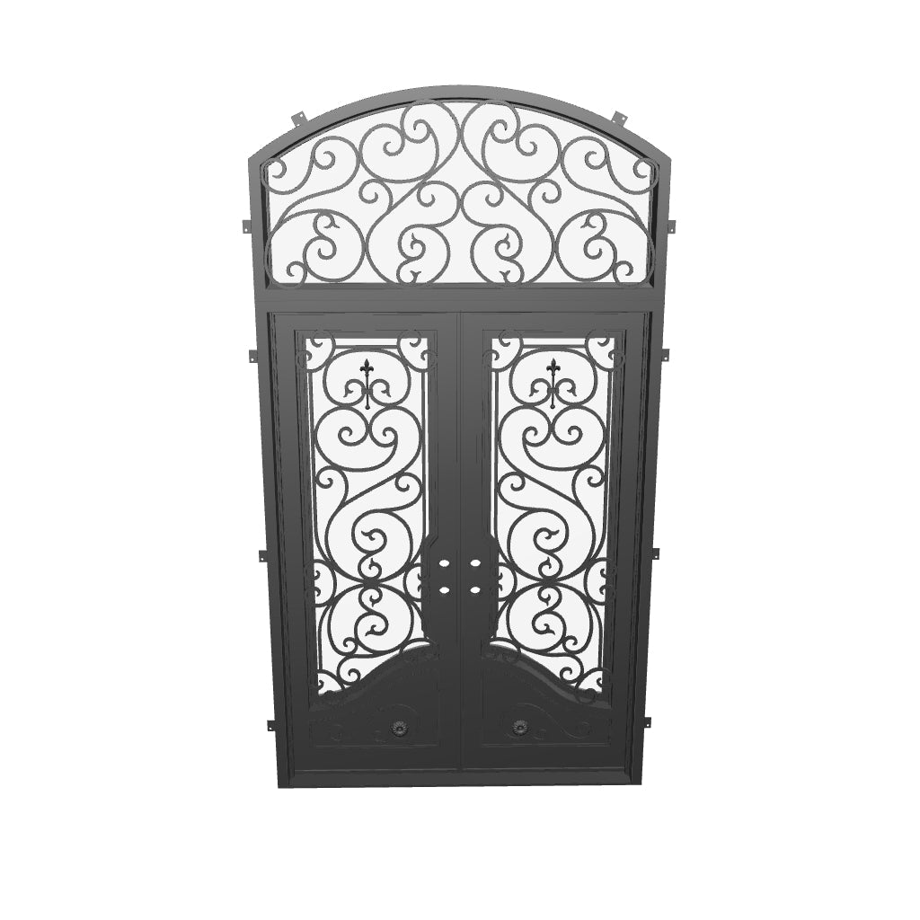 Beverly hinged french swing door with arch top transom thermally broken.