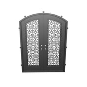 DNA’ Door bronze colored arched top metal double entry door with glass and thermal break.