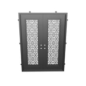 DNA’ Door bronze color exterior wrought iron double door with flat top.