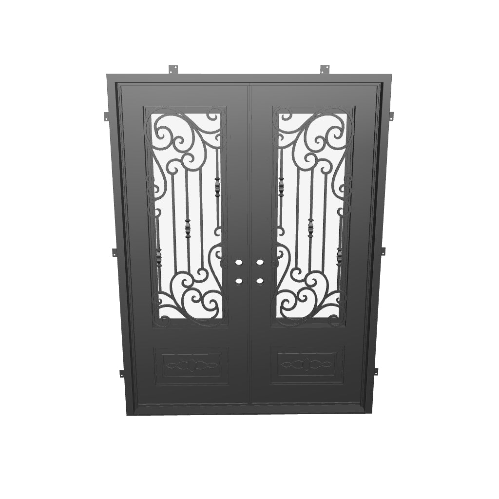 Golden Gate black exterior metal double square top swing door.