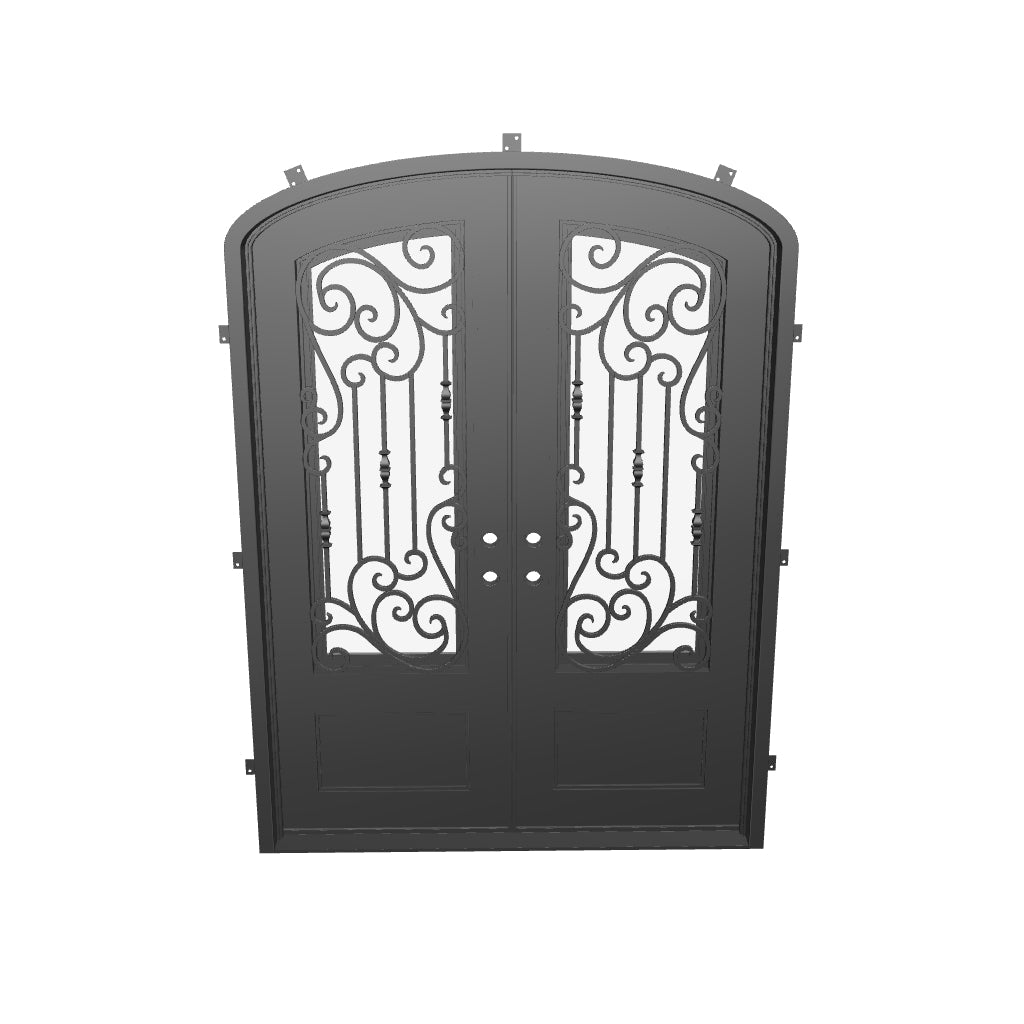 Golden Gate arched top entry door in bronze hue.