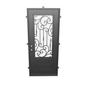 Golden Gate Black exterior metal flat top single hinged door with dual-pane glass.