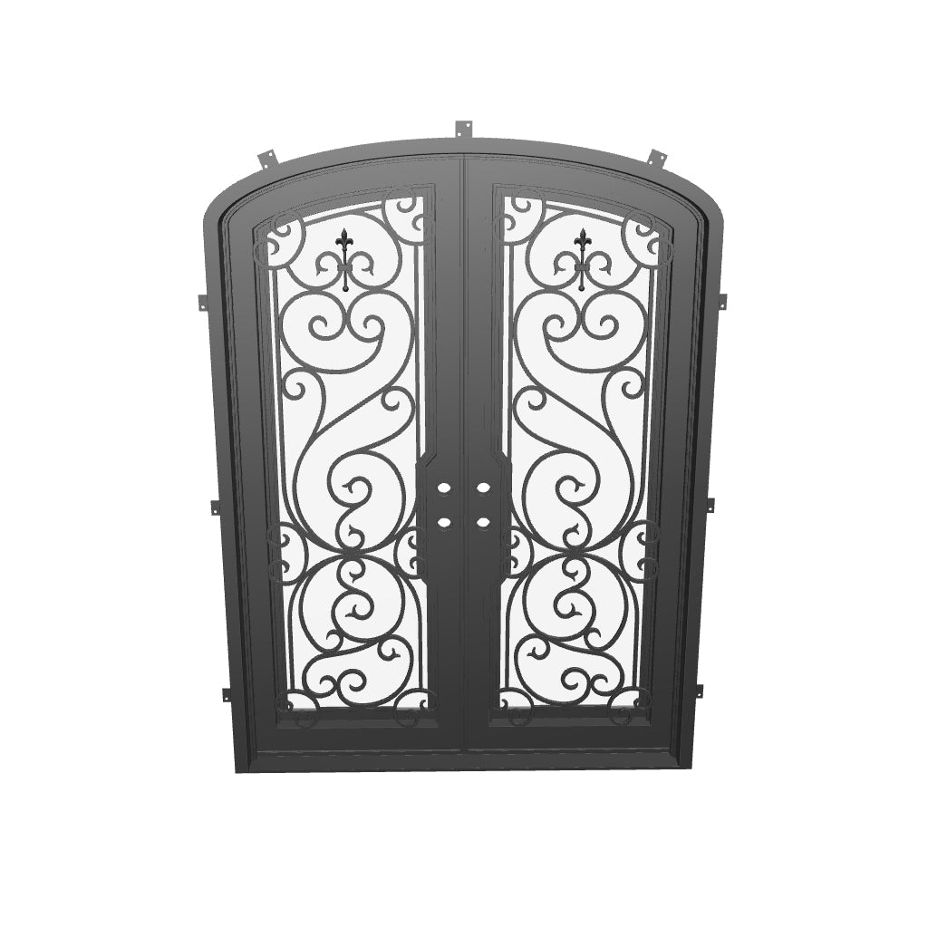 Hills arch double iron door in bronze finish with efficient glass.