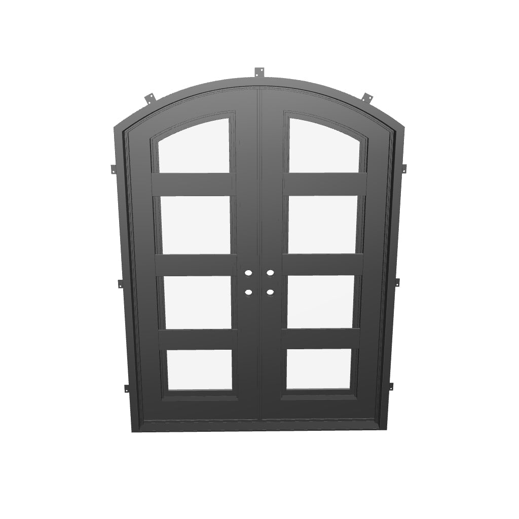 Knox arched top metal entry door with thermal break and clear glass in black.