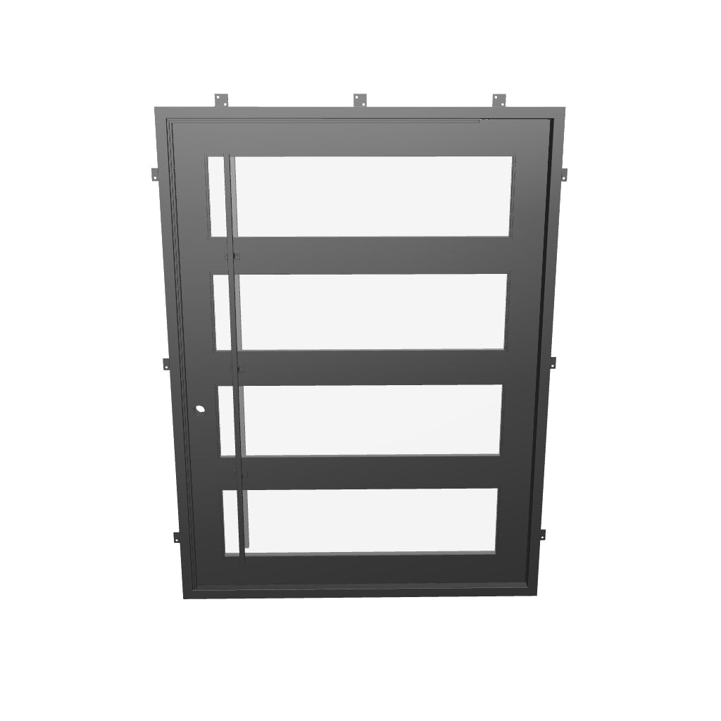 Knox pivot entry door with modern design and tempered glass in matte black.