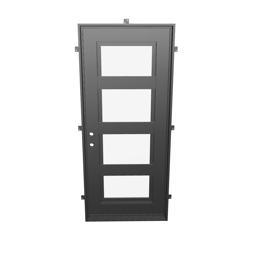 Knox Black iron flat top single hinged door with glass center in black color.