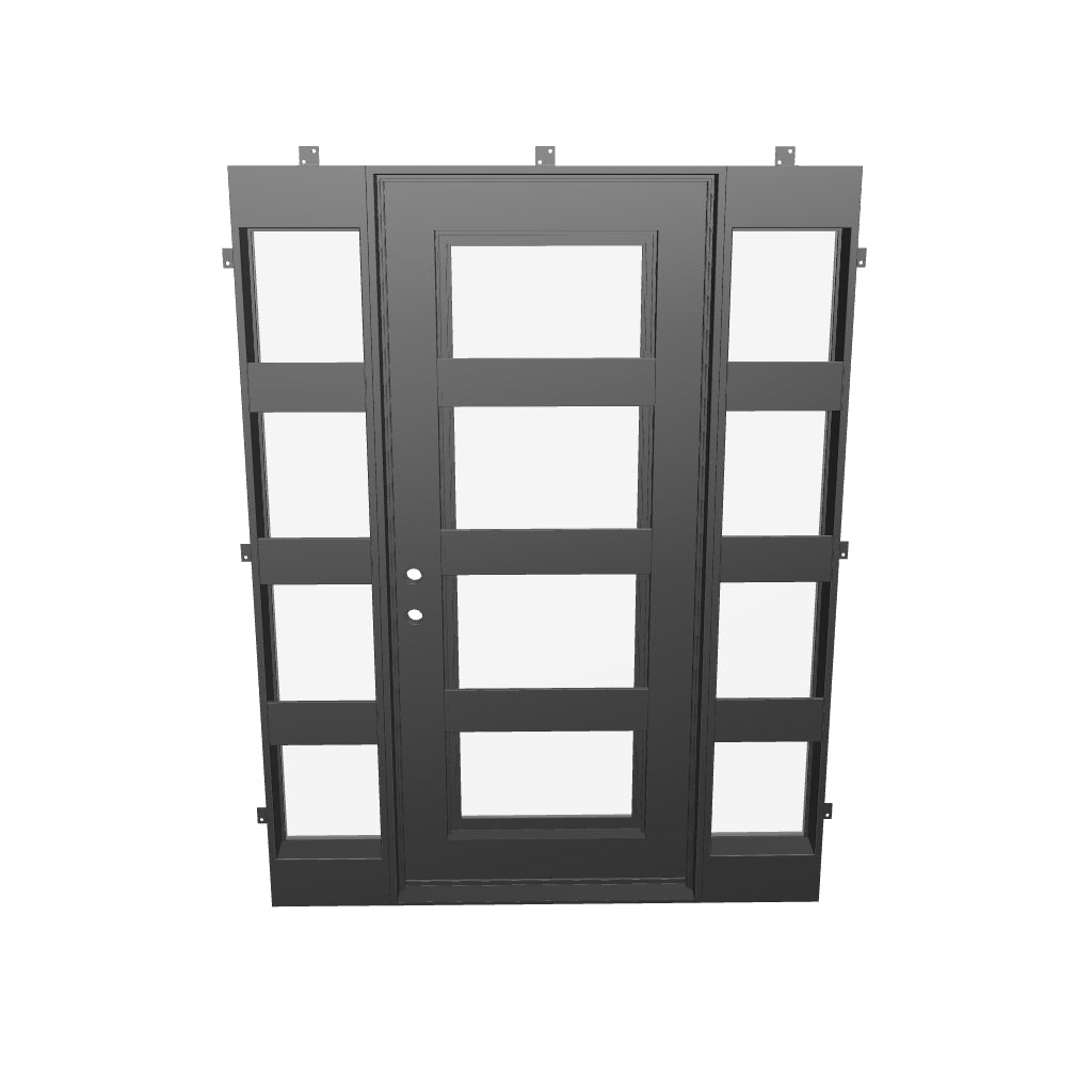 Knox thermally broken single flat top door with side windows.