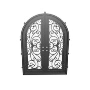 Miracle round top iron door with thermal barrier and clear glass.