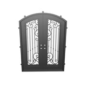 Paris black colored metal arch top entry door with glass and thermal barrier.