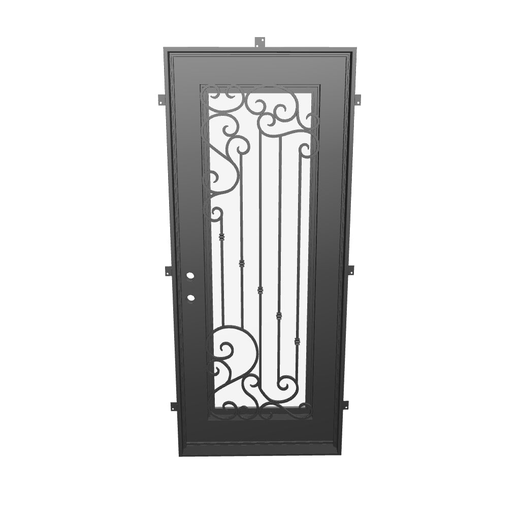 Paris Bronze color flat top single door with dual-pane glass and metalwork.