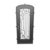Paris single mini arch top iron swing door with energy efficient tempered glass.