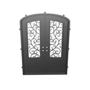 Story arched style double entry door with clear glass in bronze finish.
