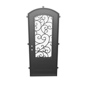 Story black finished subtle arch top swinging door with thermal barrier.