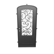 Story pre-hung bronze color iron mini arch top single door with dual-pane tempered glass.