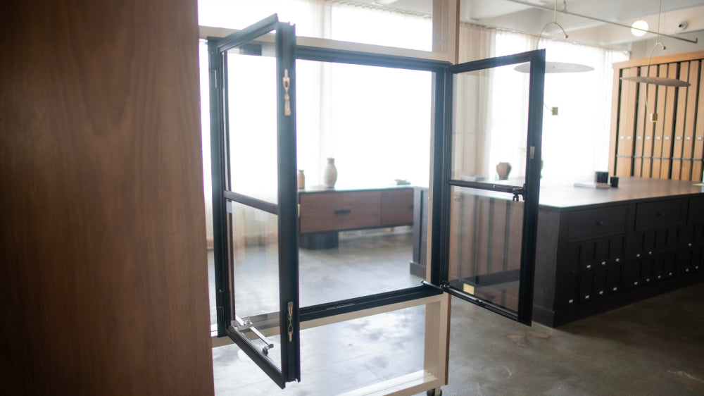 out swing double casement window for commercial real estate