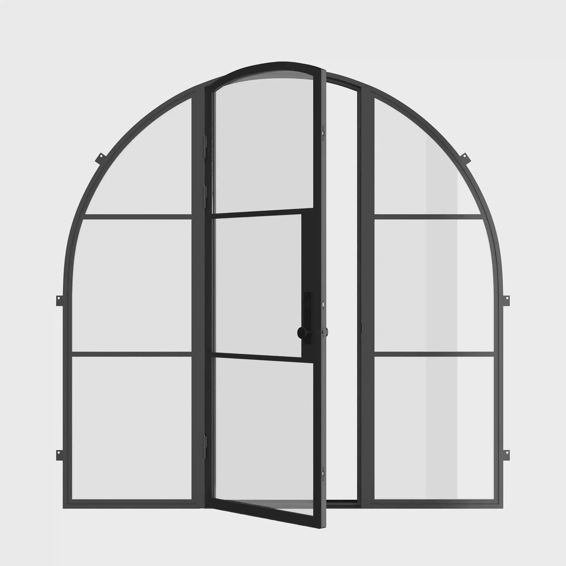 Air 4 full arch entry door with sidelights in architectural steel construction