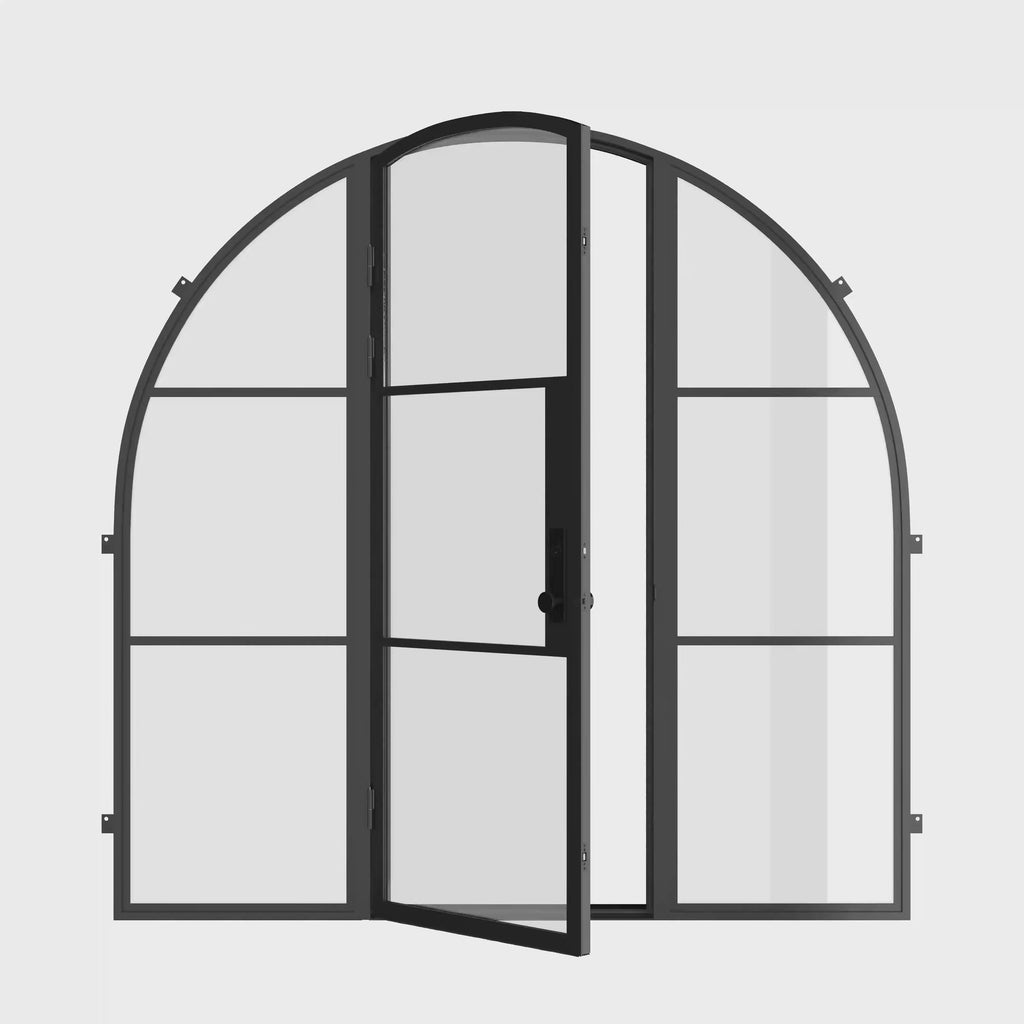 Air 4 full arch entry door with sidelights in architectural steel construction