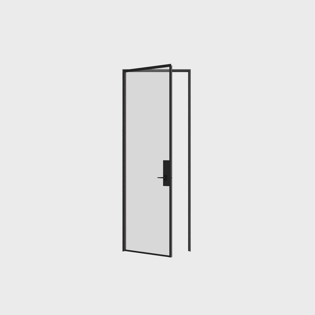 Solid steel Air Lite single flat door with removable threshold and architectural proportions