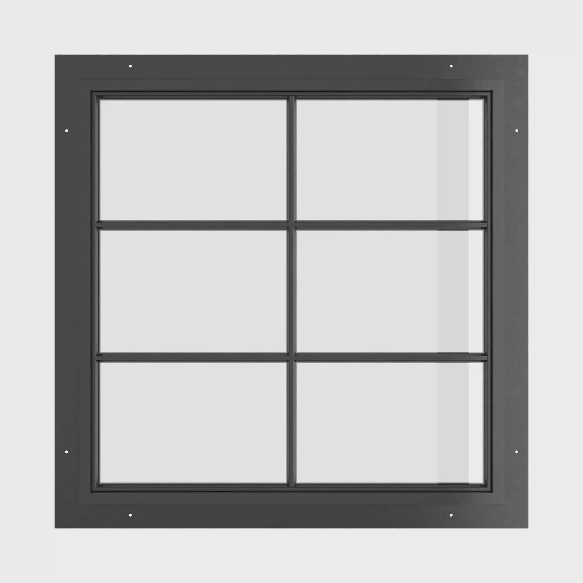 compact square steel window with vertical and dual horizontal divisions