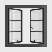 Thermally broken dual single casement steel window with dual pane Low-E glass