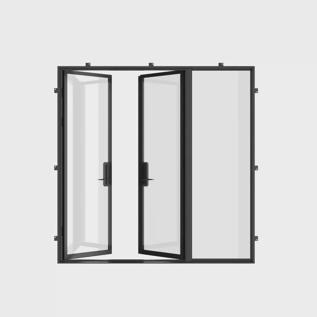 Double flat thermal break steel door with right sidelight and TDL glass.