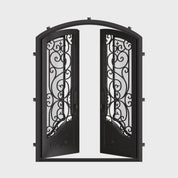 Beverly iron double door in bronze tone with arch top.