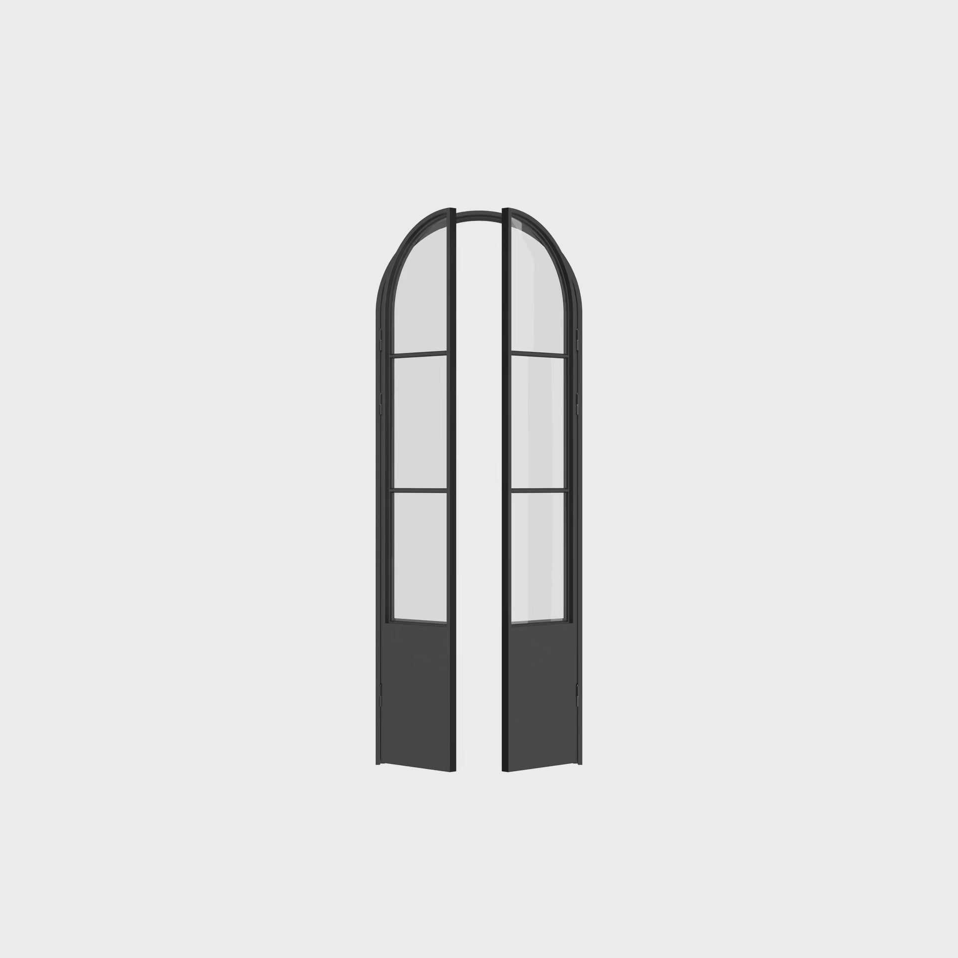 Air Pantry double full arch steel and glass pantry doors with kickplate
