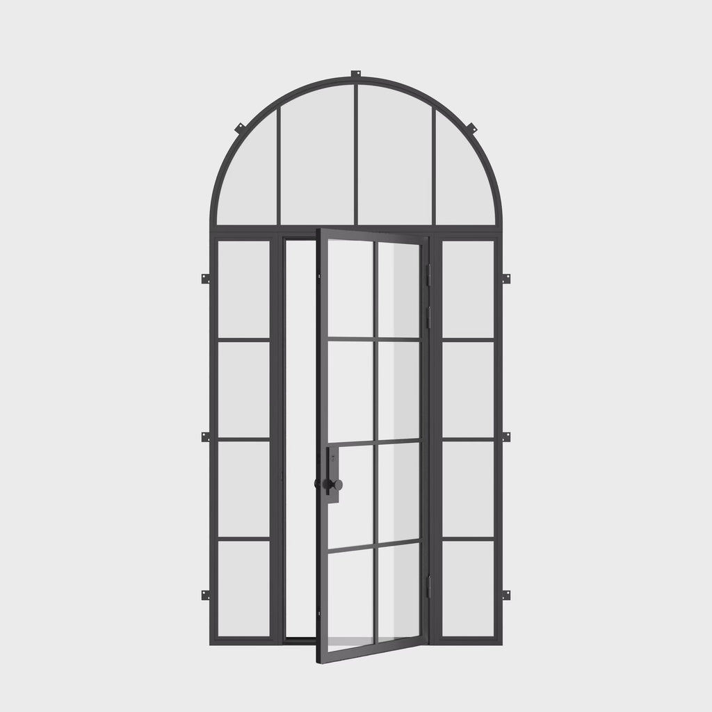 architectural single door with side windows and full arch glass and energy-efficient frame