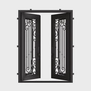 Paris bronze color metal double flat entry door with dual-pane tempered glass.