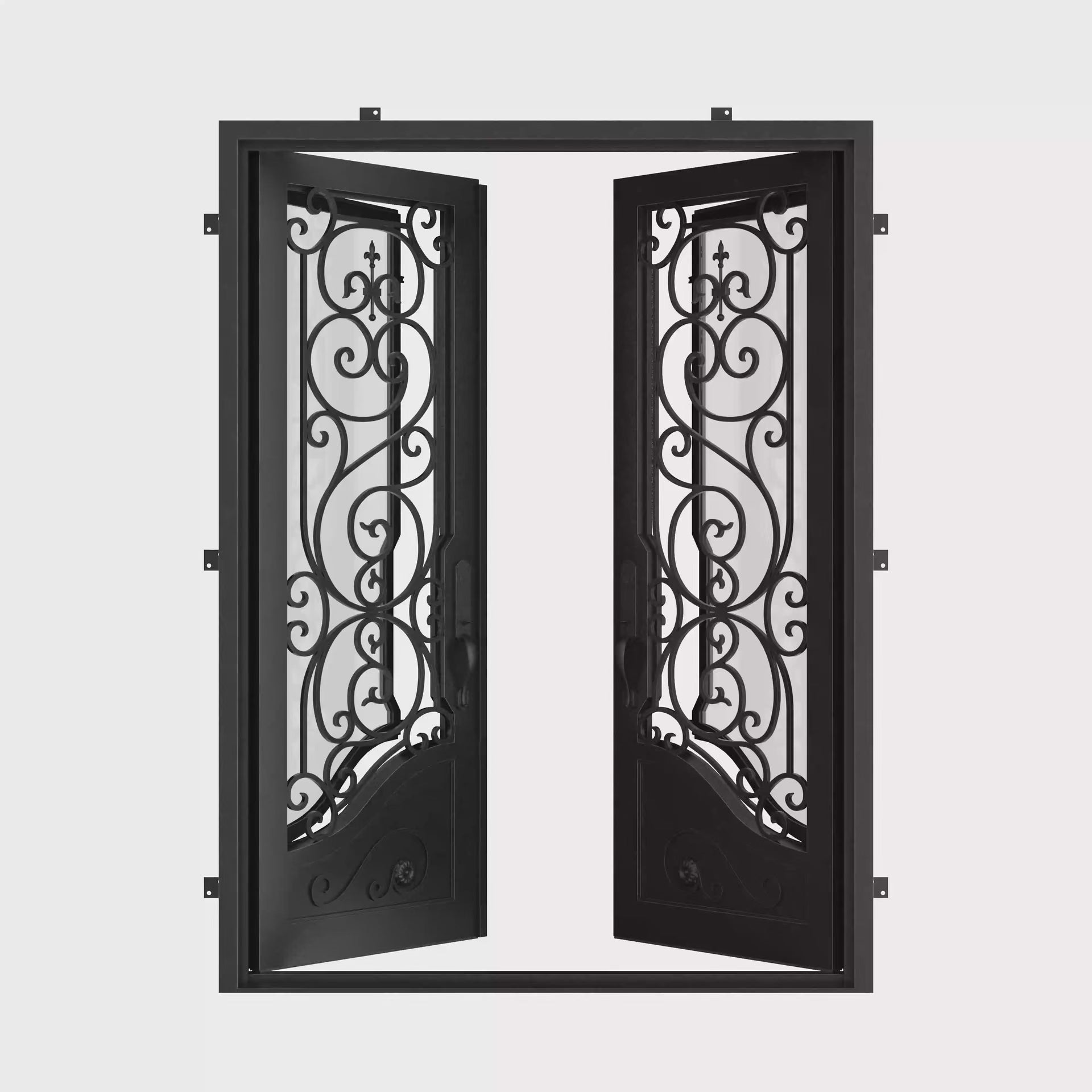 Beverly black cold rolled metal double entry door with flat top.