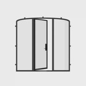 Pre-hung mini arch steel entry with thermal glass.
