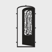 Golden Gate architectural black iron mini arch top single door with glass in black color.