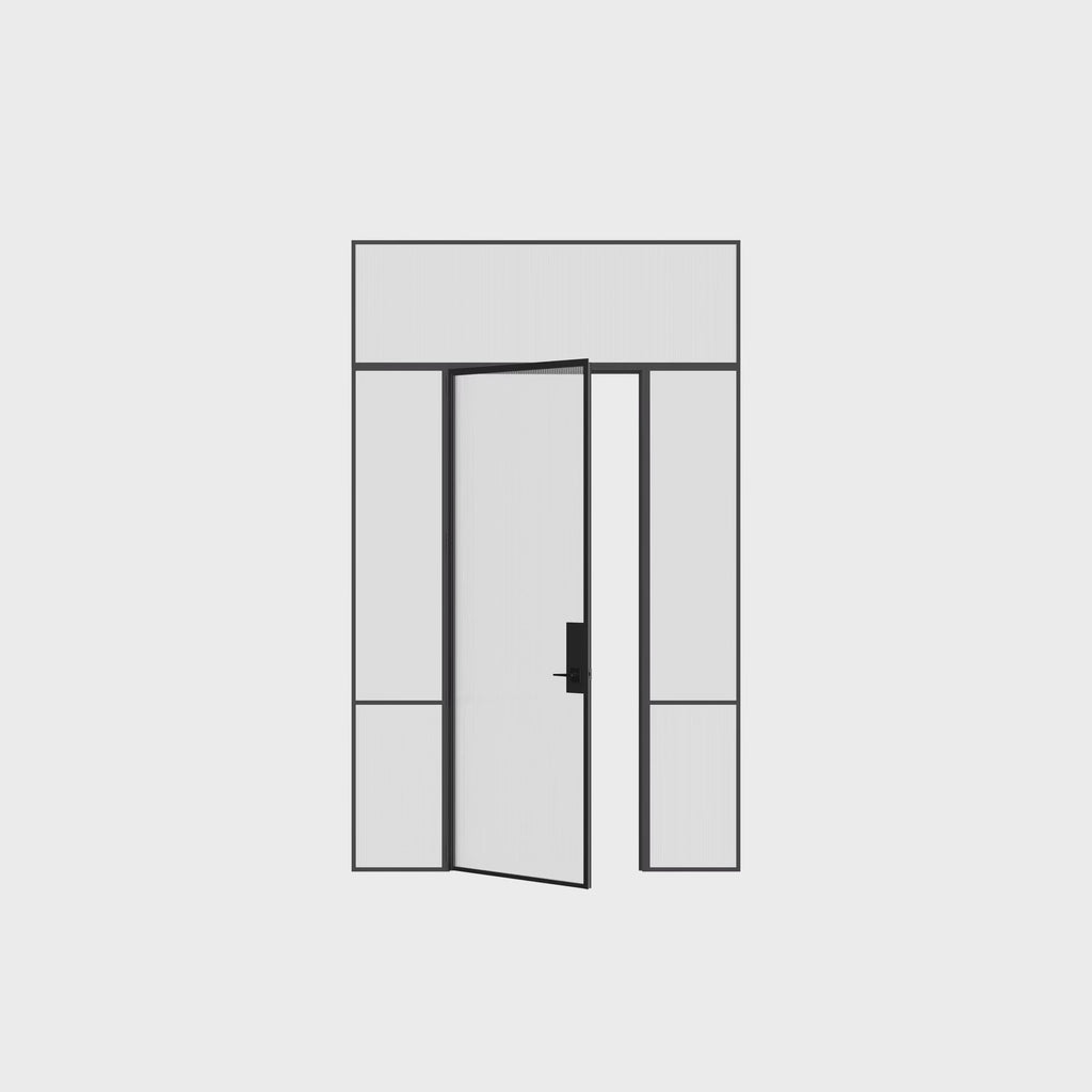 Air Grand interior steel door system with sidelights and flat top glass using OTTOSTUMM hot-rolled steel slim profiles