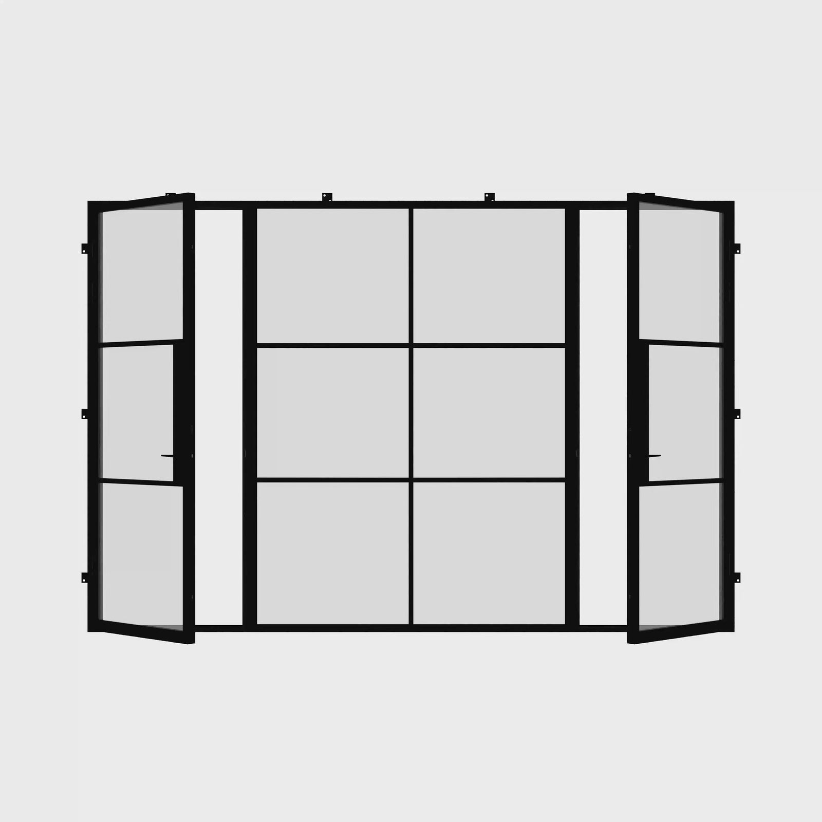 Air 4 slim black steel dual doors with center fixed panel